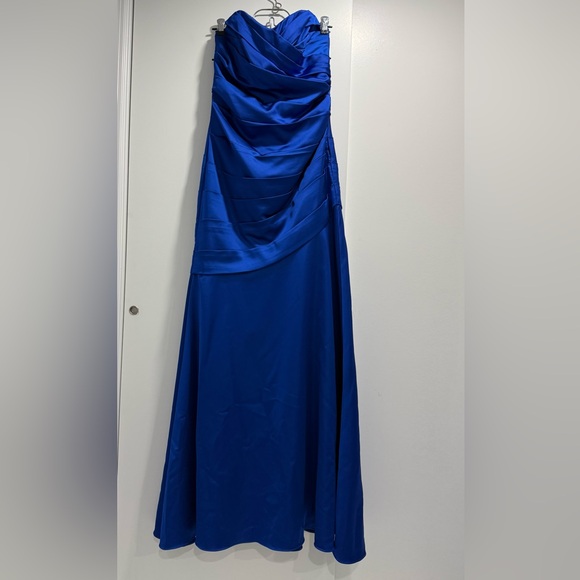 David's Bridal womens Royal Blue Strapless Maxi Dress Size 8 - Picture 2 of 14
